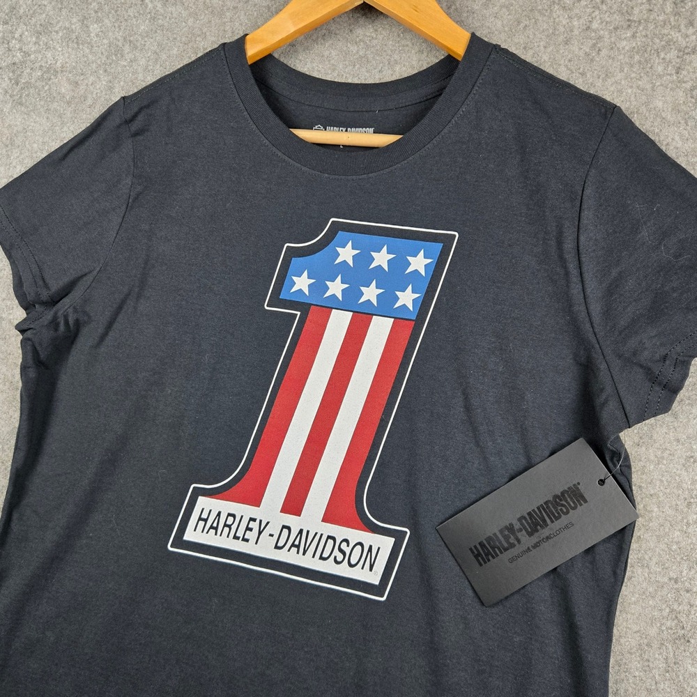 Harley-Davidson T-Shirt Womens Large Black Americana Number One Graphic Tee NWT